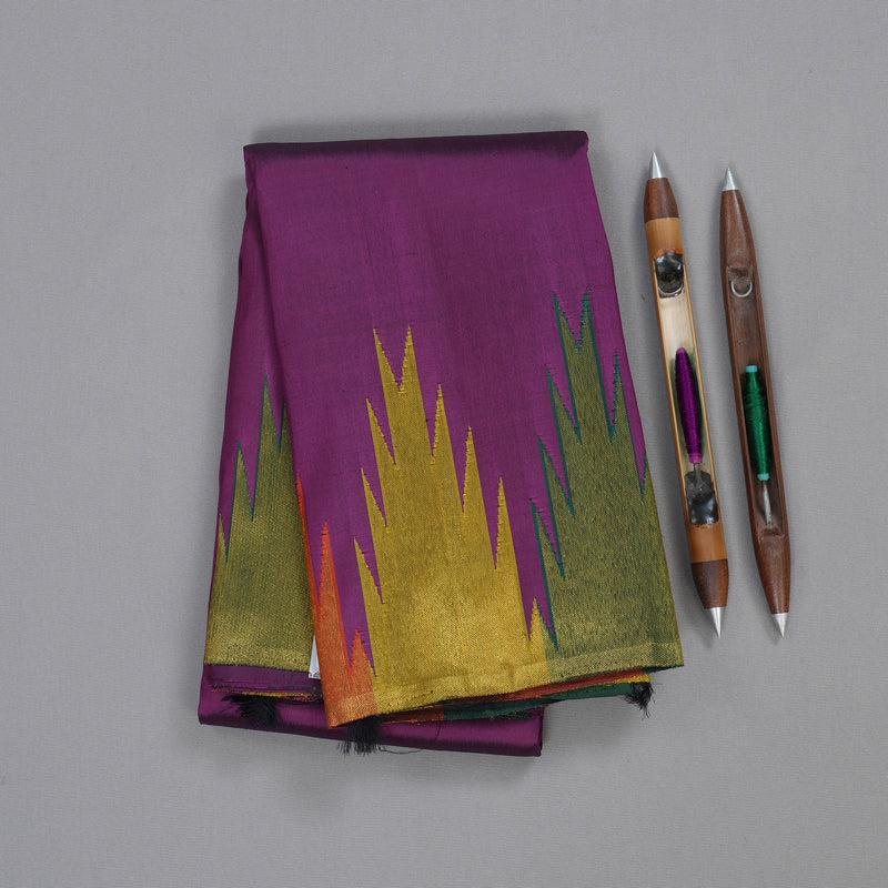 Hayagrivas Purple Handloom Kanjivaram Silk Saree with Multi Color Checks Border BBD1486L3-1