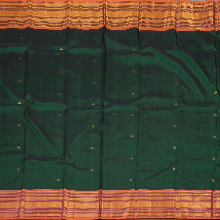 Hayagrivas Handloom Bottle Green Kanjivaram Silk Saree with Orangish Pink border BBD1487L4-1