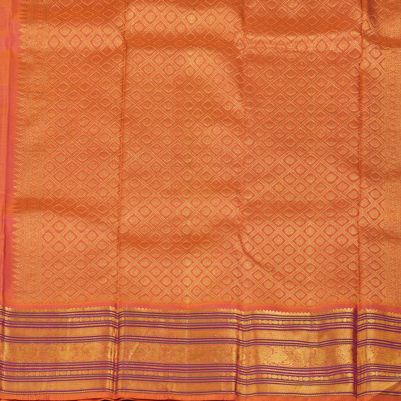 Hayagrivas Handloom Bottle Green Kanjivaram Silk Saree with Orangish Pink border BBD1487L4-1