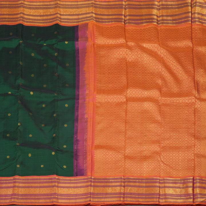 Hayagrivas Handloom Bottle Green Kanjivaram Silk Saree with Orangish Pink border BBD1487L4-1