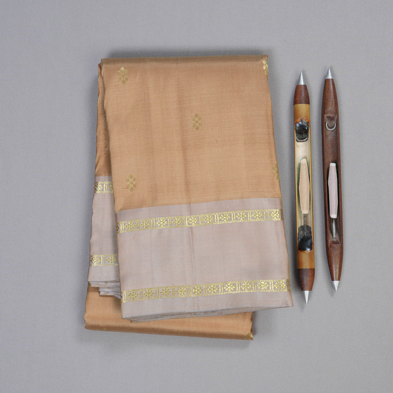 Hayagrivas Sandal Beige Handloom Kanjivaram Silk Saree with Ash Grey Border BBD1490L2-1