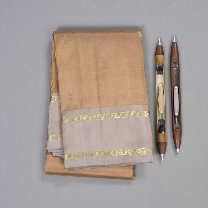 Hayagrivas Sandal Beige Handloom Kanjivaram Silk Saree with Ash Grey Border BBD1490L2-1