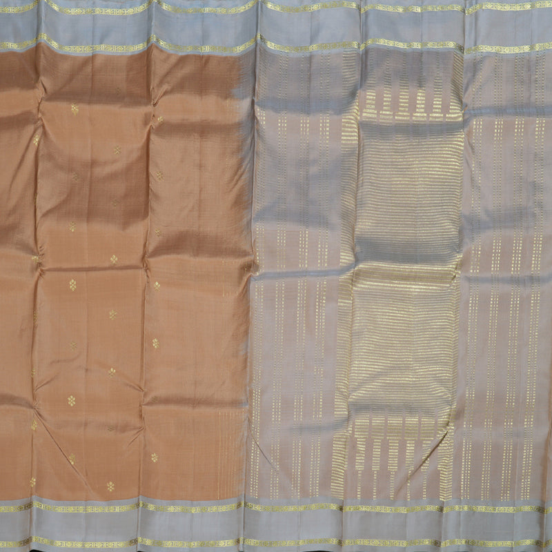 Hayagrivas Sandal Beige Handloom Kanjivaram Silk Saree with Ash Grey Border BBD1490L2-1