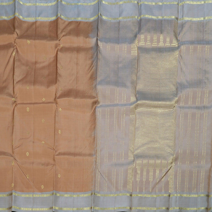 Hayagrivas Sandal Beige Handloom Kanjivaram Silk Saree with Ash Grey Border BBD1490L2-1