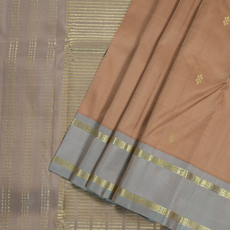 Hayagrivas Sandal Beige Handloom Kanjivaram Silk Saree with Ash Grey Border BBD1490L2-1