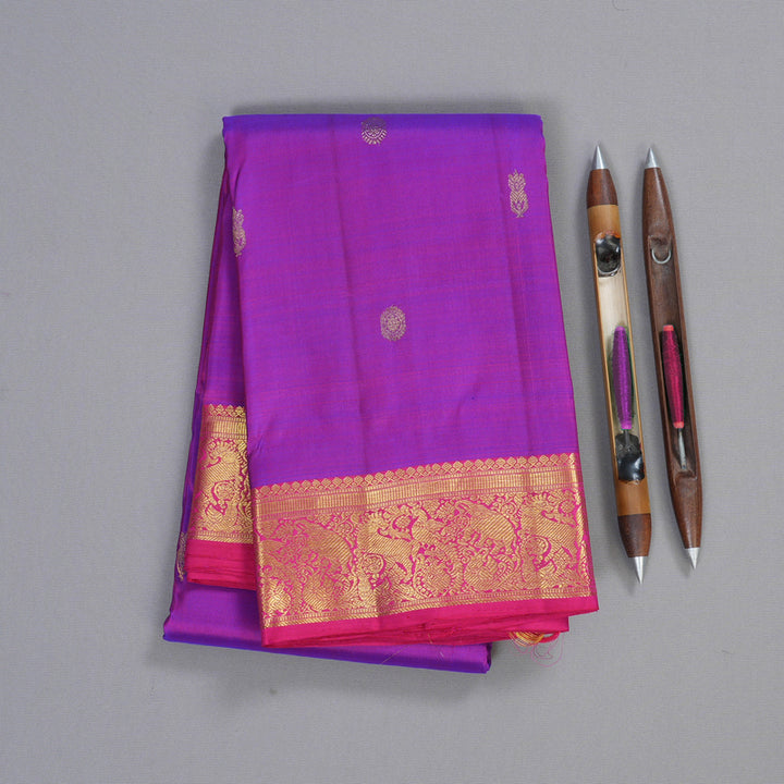 Hayagrivas Purple Handloom Kanjivaram Silk Saree with Pink Border BBD1490L4-2