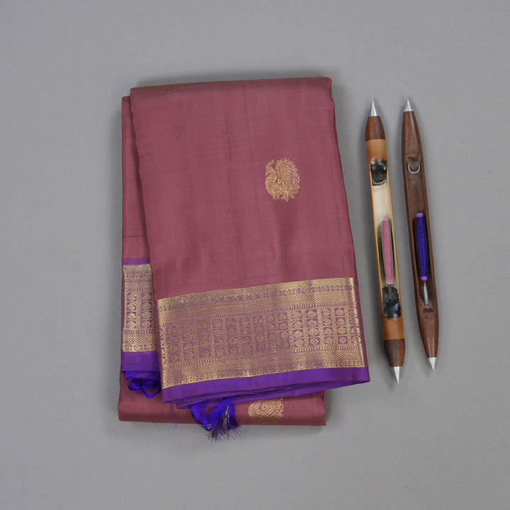 Hayagrivas Rosewood Pink Handloom Kanjivaram Silk Saree with Purple Border BBD1490L5-2