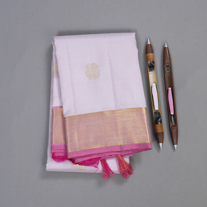 Hayagrivas White Handloom Kanjivaram Silk Saree with Baby Pink Border BBD1490L5-3