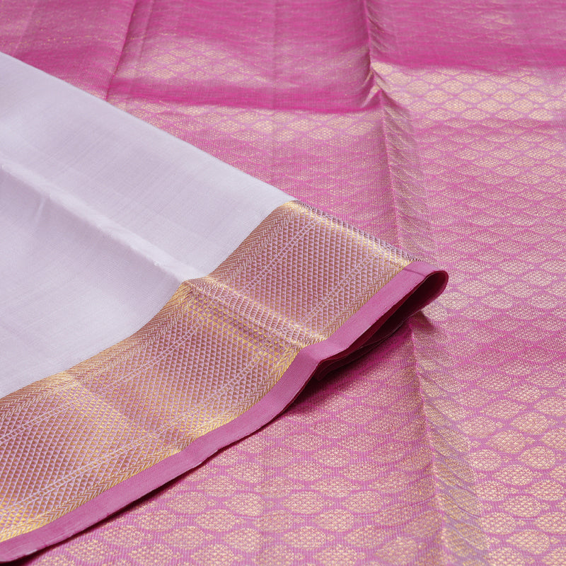 Hayagrivas White Handloom Kanjivaram Silk Saree with Baby Pink Border BBD1490L5-3