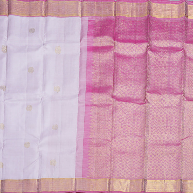 Hayagrivas White Handloom Kanjivaram Silk Saree with Baby Pink Border BBD1490L5-3