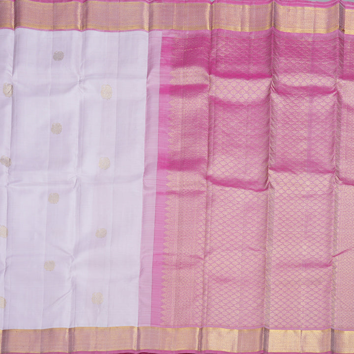 Hayagrivas White Handloom Kanjivaram Silk Saree with Baby Pink Border BBD1490L5-3