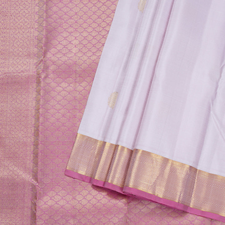 Hayagrivas White Handloom Kanjivaram Silk Saree with Baby Pink Border BBD1490L5-3