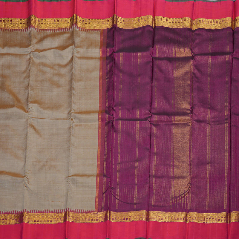 Hayagrivas Sandal Beige Handloom Kanjivaram Silk Saree with Orangish Pink Border BBD1491L1-1