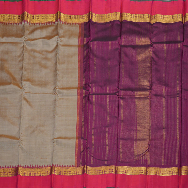 Hayagrivas Sandal Beige Handloom Kanjivaram Silk Saree with Orangish Pink Border BBD1491L1-1