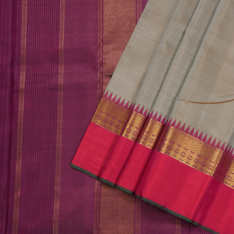 Hayagrivas Sandal Beige Handloom Kanjivaram Silk Saree with Orangish Pink Border BBD1491L1-1