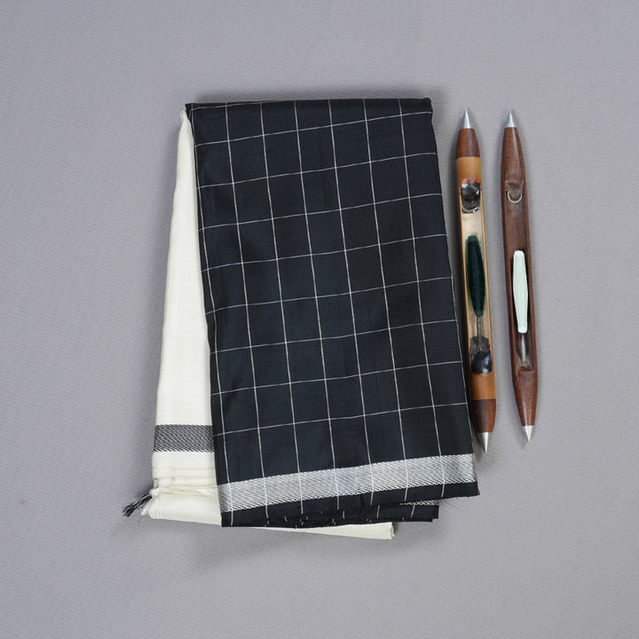 Hayagrivas Black And White Handloom Kanjivaram Silk Saree BBD1491L4-1