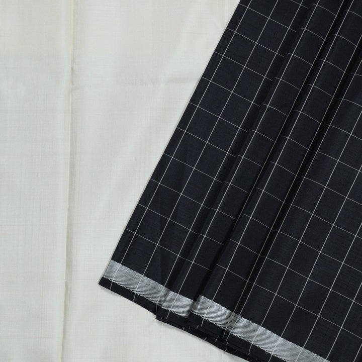 Hayagrivas Black And White Handloom Kanjivaram Silk Saree BBD1491L4-1