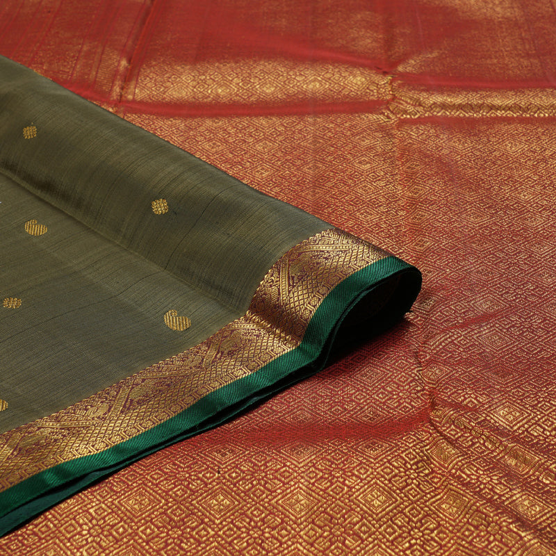 Hayagrivas Mehndi Handloom Kanjivaram Silk Saree with Wine Maroon Border BBD1491L9-1