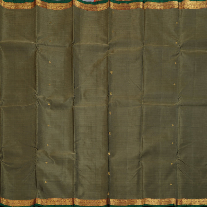 Hayagrivas Mehndi Handloom Kanjivaram Silk Saree with Wine Maroon Border BBD1491L9-1