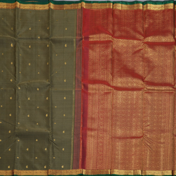 Hayagrivas Mehndi Handloom Kanjivaram Silk Saree with Wine Maroon Border BBD1491L9-1