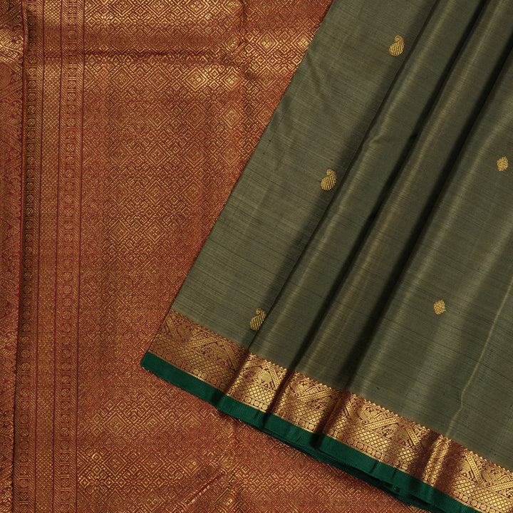 Hayagrivas Mehndi Handloom Kanjivaram Silk Saree with Wine Maroon Border BBD1491L9-1