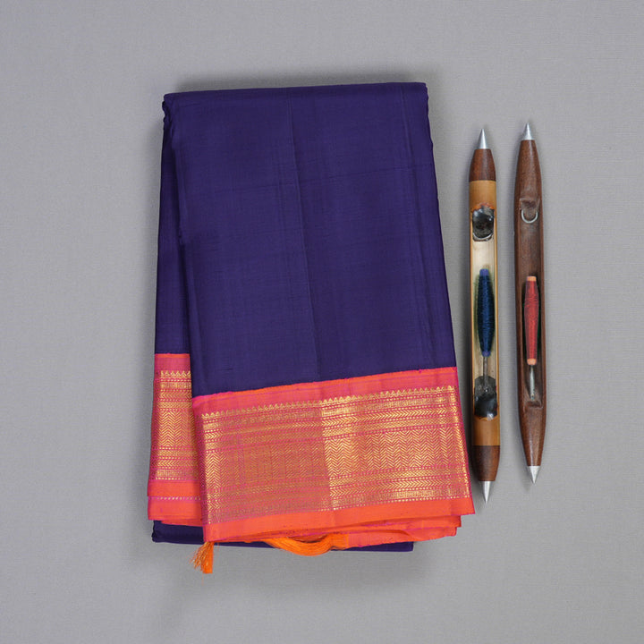 Hayagrivas Dark Blue Handloom Kanjivaram Silk Saree with Orangish Pink Border BBD1492L10-1