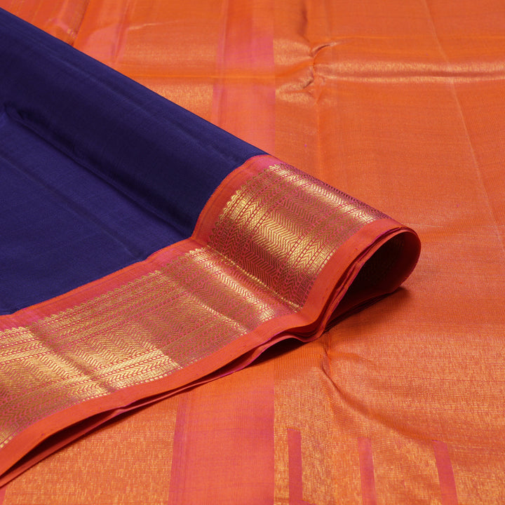 Hayagrivas Dark Blue Handloom Kanjivaram Silk Saree with Orangish Pink Border BBD1492L10-1