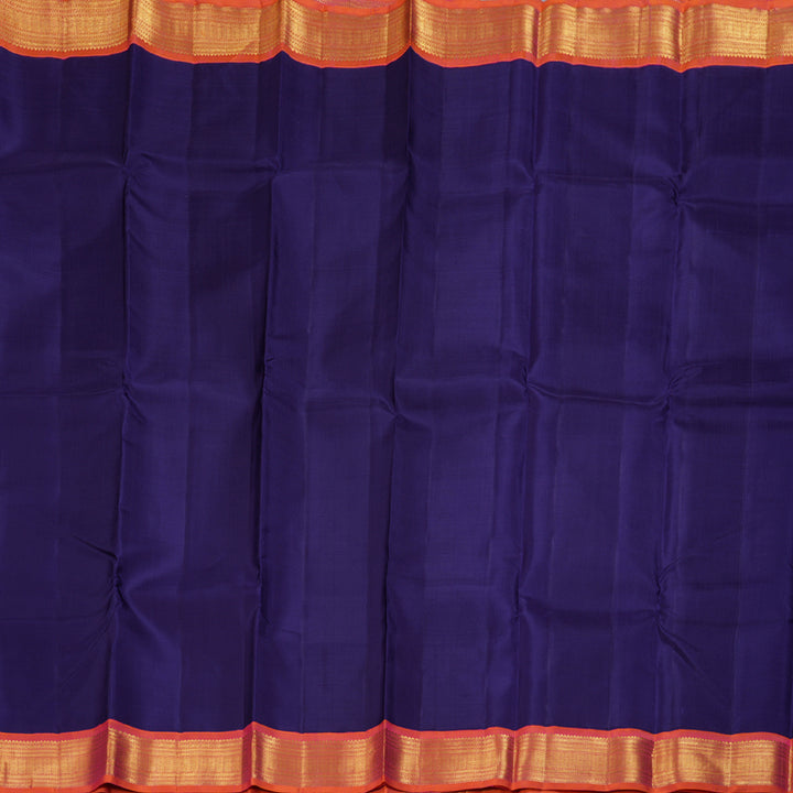 Hayagrivas Dark Blue Handloom Kanjivaram Silk Saree with Orangish Pink Border BBD1492L10-1
