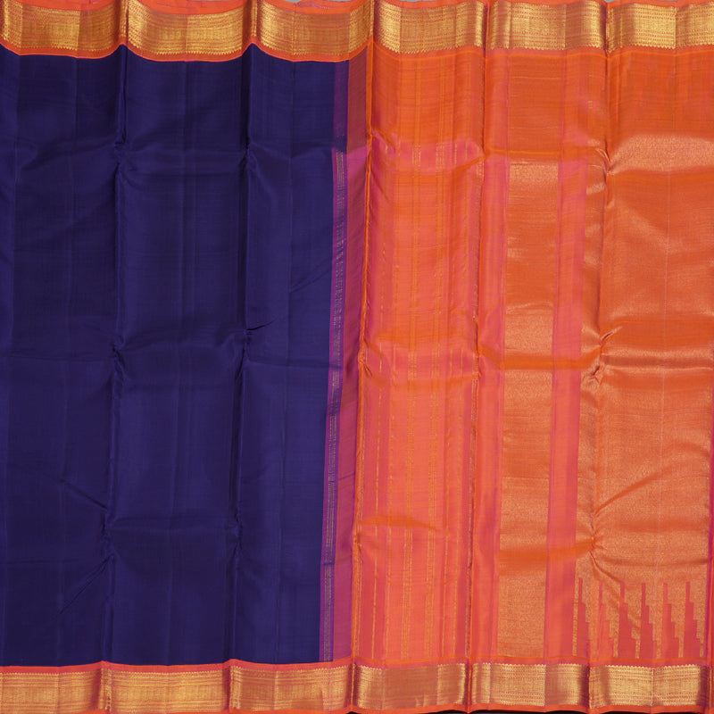 Hayagrivas Dark Blue Handloom Kanjivaram Silk Saree with Orangish Pink Border BBD1492L10-1