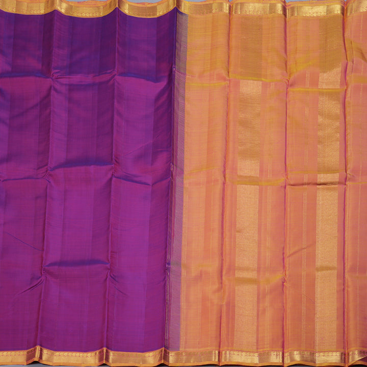Hayagrivas Purple Handloom Kanjivaram Silk Saree with Dual Tone (Yellow With Pink) Border-BBD1492L2-1