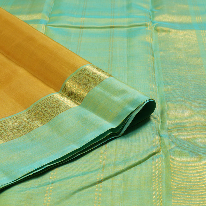 Hayagrivas Mustard Handloom Kanjivaram Silk Saree with Sea Blue Border BBD1492L3-1