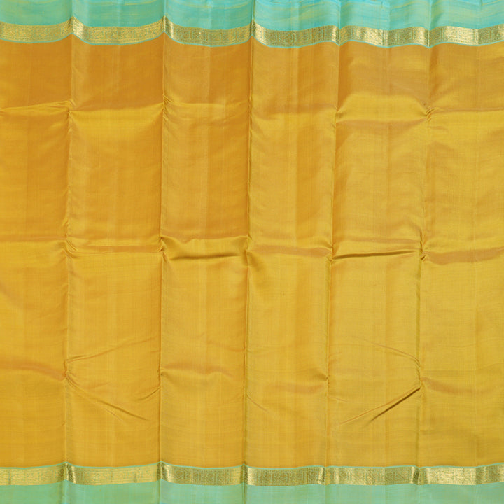 Hayagrivas Mustard Handloom Kanjivaram Silk Saree with Sea Blue Border BBD1492L3-1