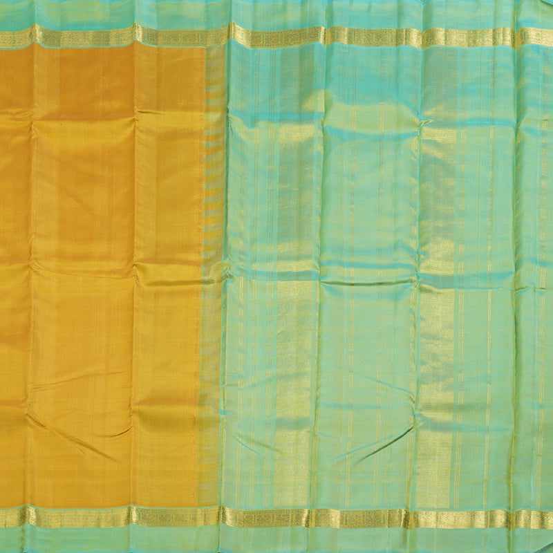 Hayagrivas Mustard Handloom Kanjivaram Silk Saree with Sea Blue Border BBD1492L3-1