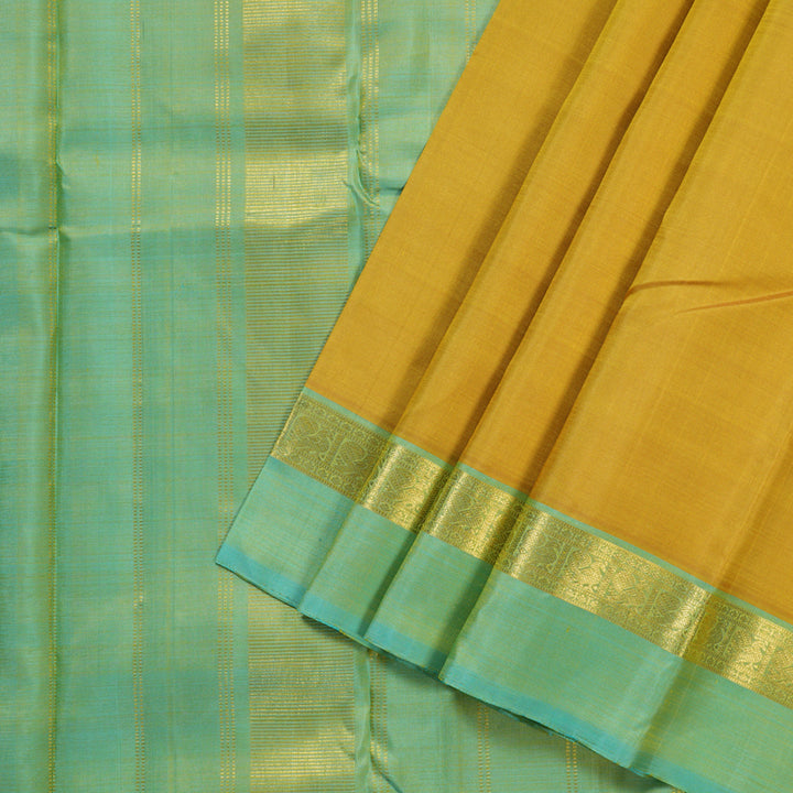 Hayagrivas Mustard Handloom Kanjivaram Silk Saree with Sea Blue Border BBD1492L3-1