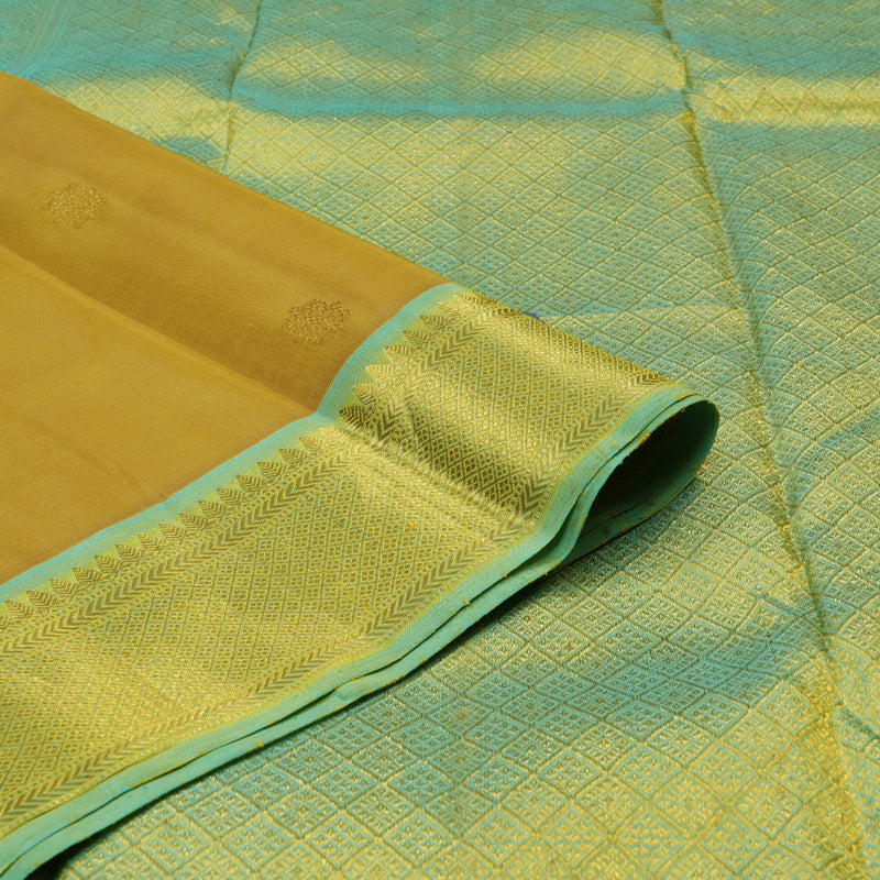 Hayagrivas Mustard Handloom Kanjivaram Silk Saree with Sea Blue Border BBD1492L5-1