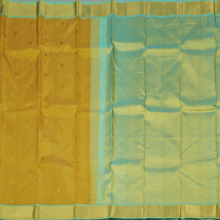 Hayagrivas Mustard Handloom Kanjivaram Silk Saree with Sea Blue Border BBD1492L5-1