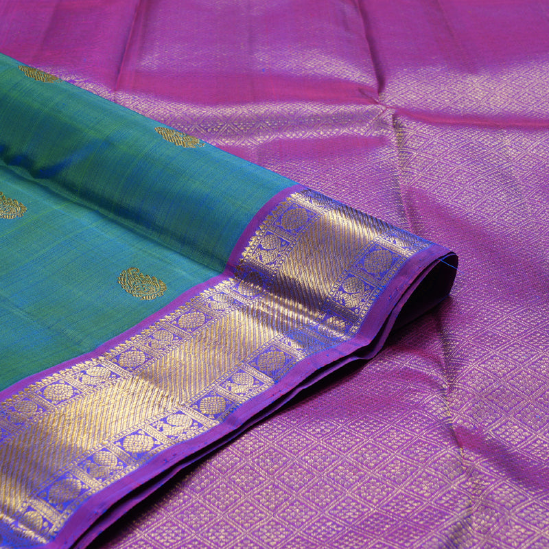 Hayagrivas Peacock Blue Handloom Kanjivaram Silk Saree with Purple Border BBD1492L8-1