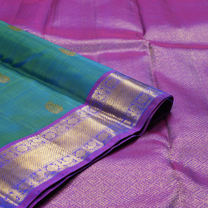 Hayagrivas Peacock Blue Handloom Kanjivaram Silk Saree with Purple Border BBD1492L8-1
