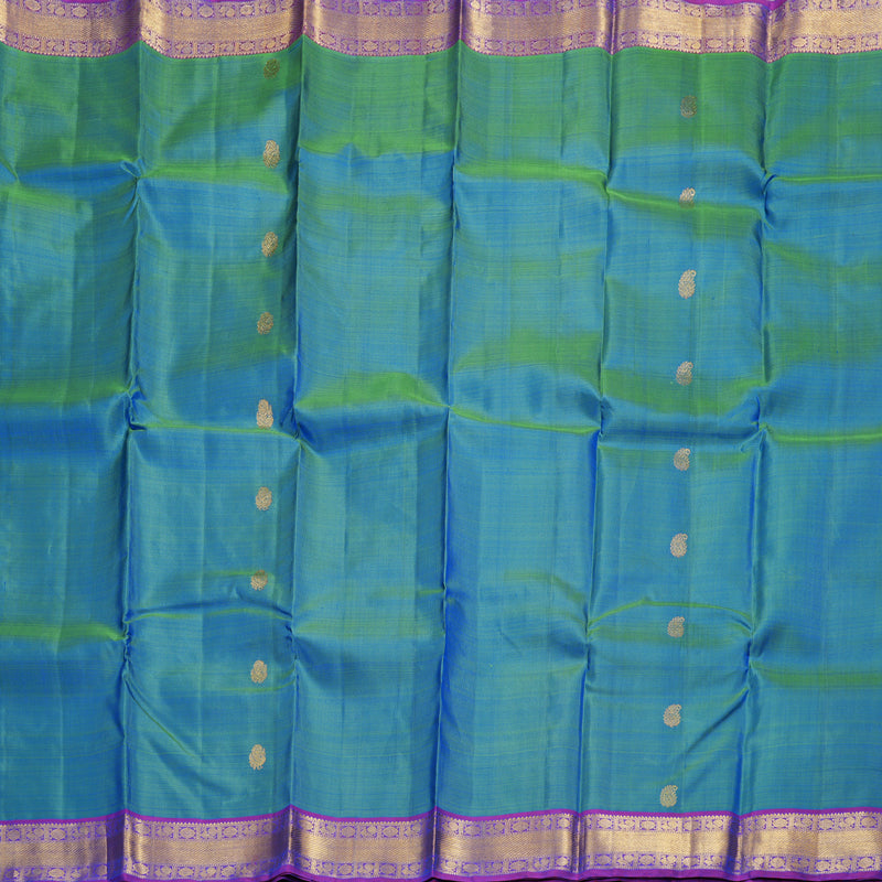 Hayagrivas Peacock Blue Handloom Kanjivaram Silk Saree with Purple Border BBD1492L8-1