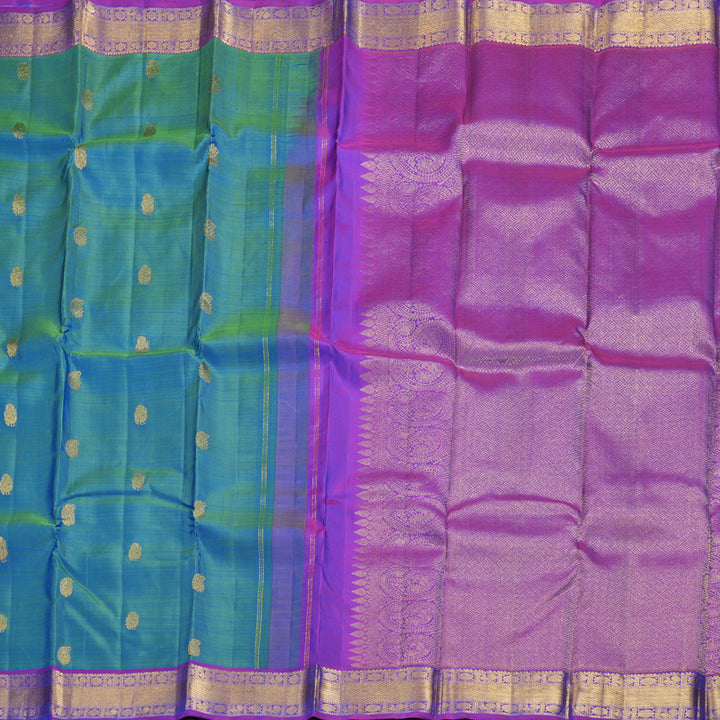 Hayagrivas Peacock Blue Handloom Kanjivaram Silk Saree with Purple Border BBD1492L8-1
