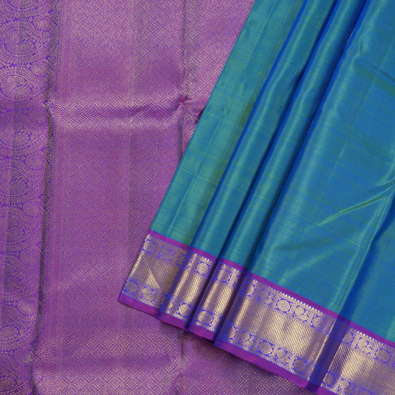 Hayagrivas Peacock Blue Handloom Kanjivaram Silk Saree with Purple Border BBD1492L8-1