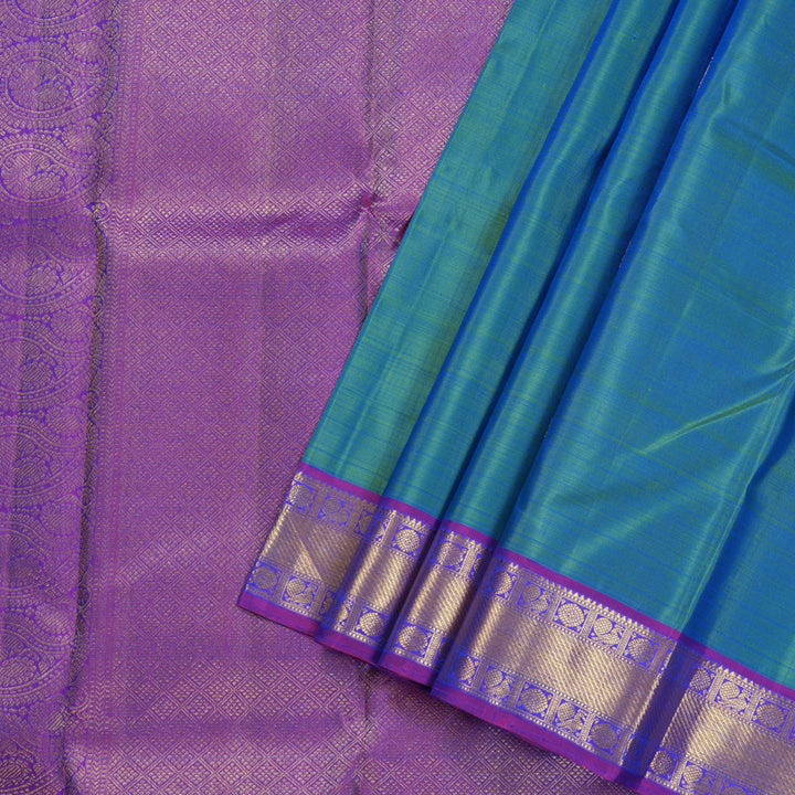 Hayagrivas Peacock Blue Handloom Kanjivaram Silk Saree with Purple Border BBD1492L8-1