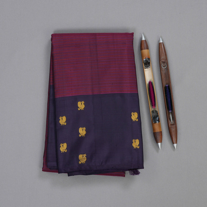 Hayagrivas Wine Purple Handloom Kanjivaram Silk Saree with Plum Purple Border BBD1493L1-1