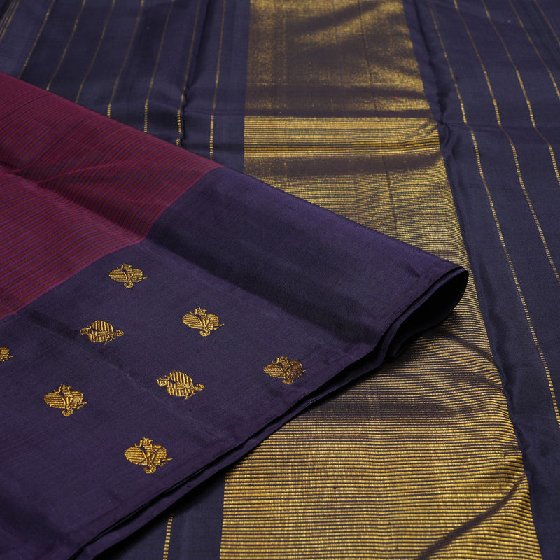Hayagrivas Wine Purple Handloom Kanjivaram Silk Saree with Plum Purple Border BBD1493L1-1