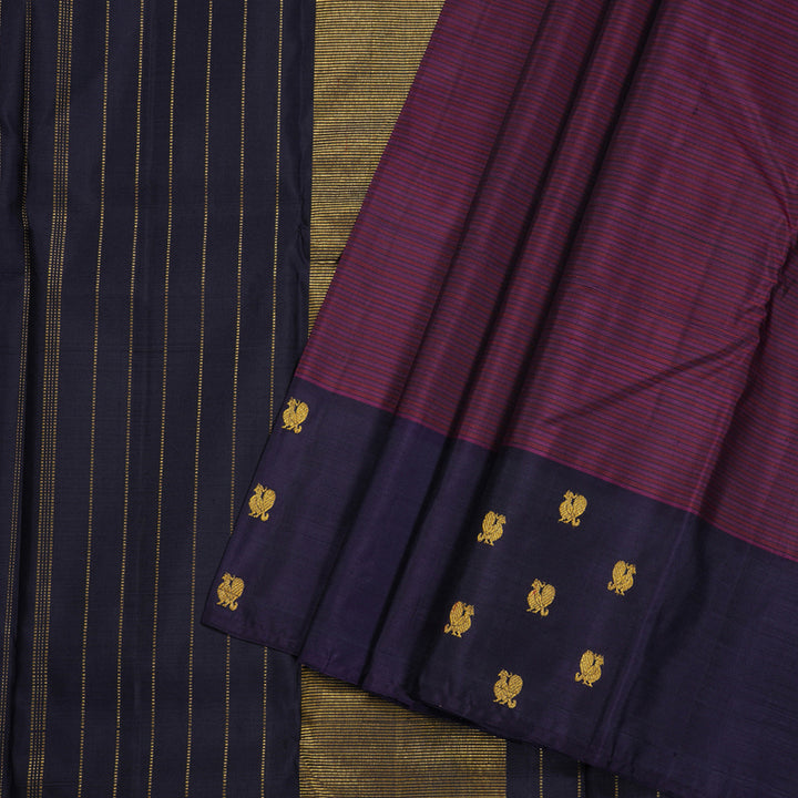 Hayagrivas Wine Purple Handloom Kanjivaram Silk Saree with Plum Purple Border BBD1493L1-1