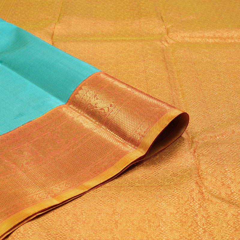 Hayagrivas Sea Blue Handloom Kanjivaram Silk Saree with Honey Mustard Border BBD1496L2-1