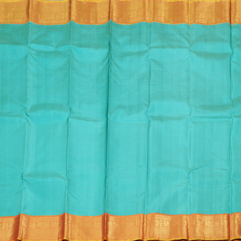 Hayagrivas Sea Blue Handloom Kanjivaram Silk Saree with Honey Mustard Border BBD1496L2-1