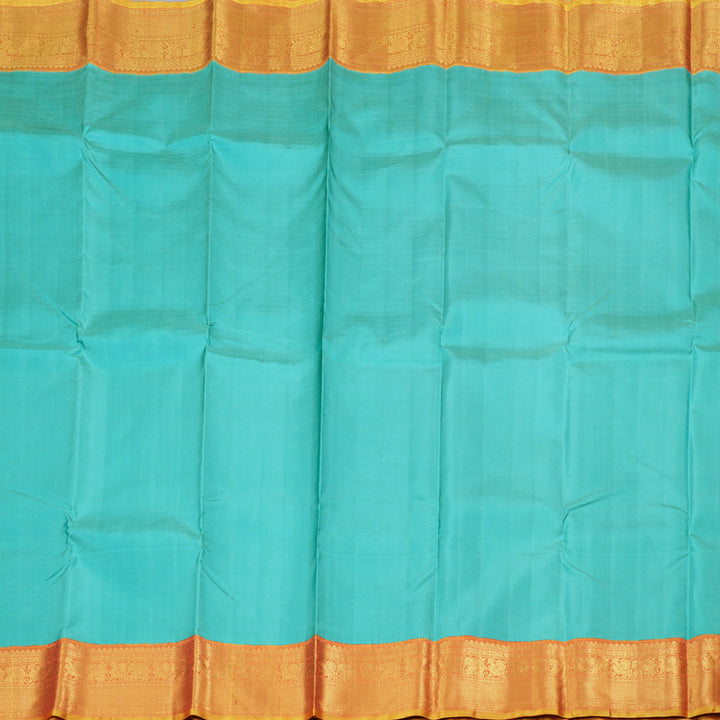 Hayagrivas Sea Blue Handloom Kanjivaram Silk Saree with Honey Mustard Border BBD1496L2-1