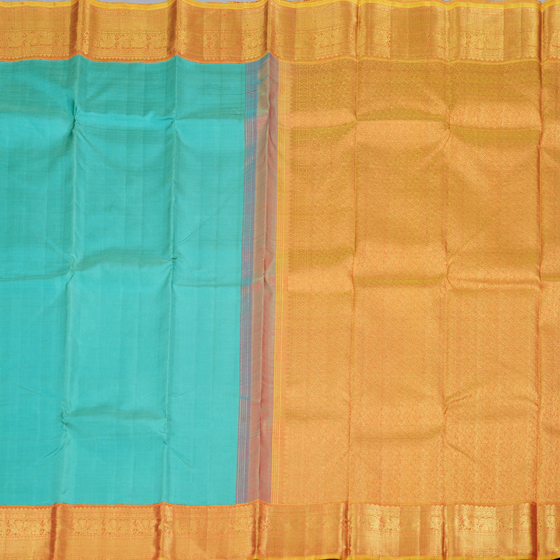 Hayagrivas Sea Blue Handloom Kanjivaram Silk Saree with Honey Mustard Border BBD1496L2-1