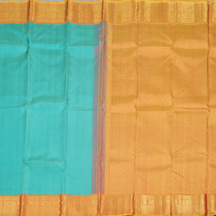 Hayagrivas Sea Blue Handloom Kanjivaram Silk Saree with Honey Mustard Border BBD1496L2-1